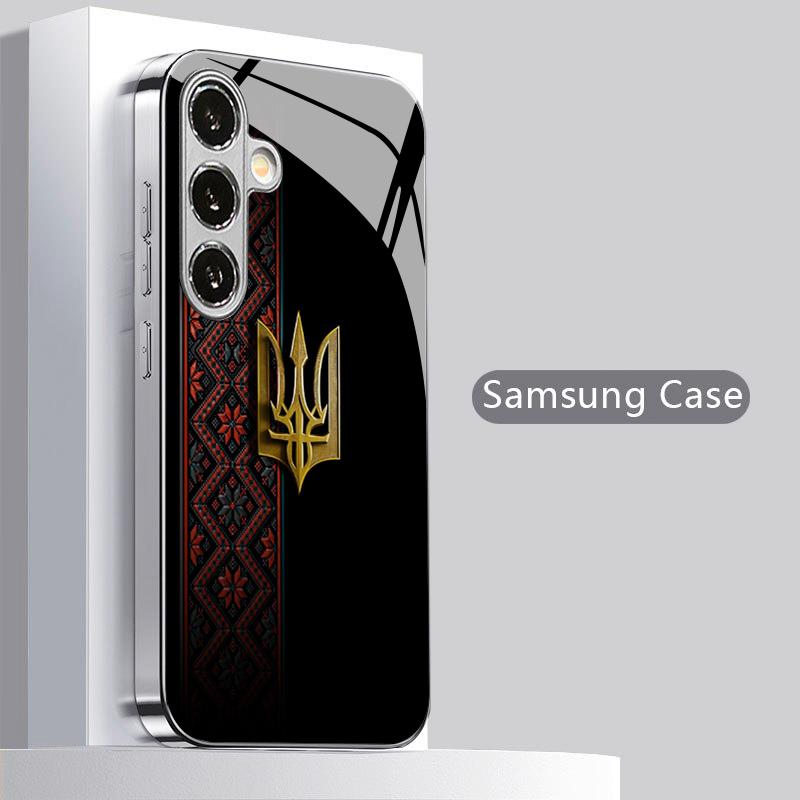 Чехол для телефона 2D с вышитым гербом для Samsung S26 S25 S24 S23 S22 S21 S20 A56 A36 A16 - Гальванизированное стеклянное защитное покрытие