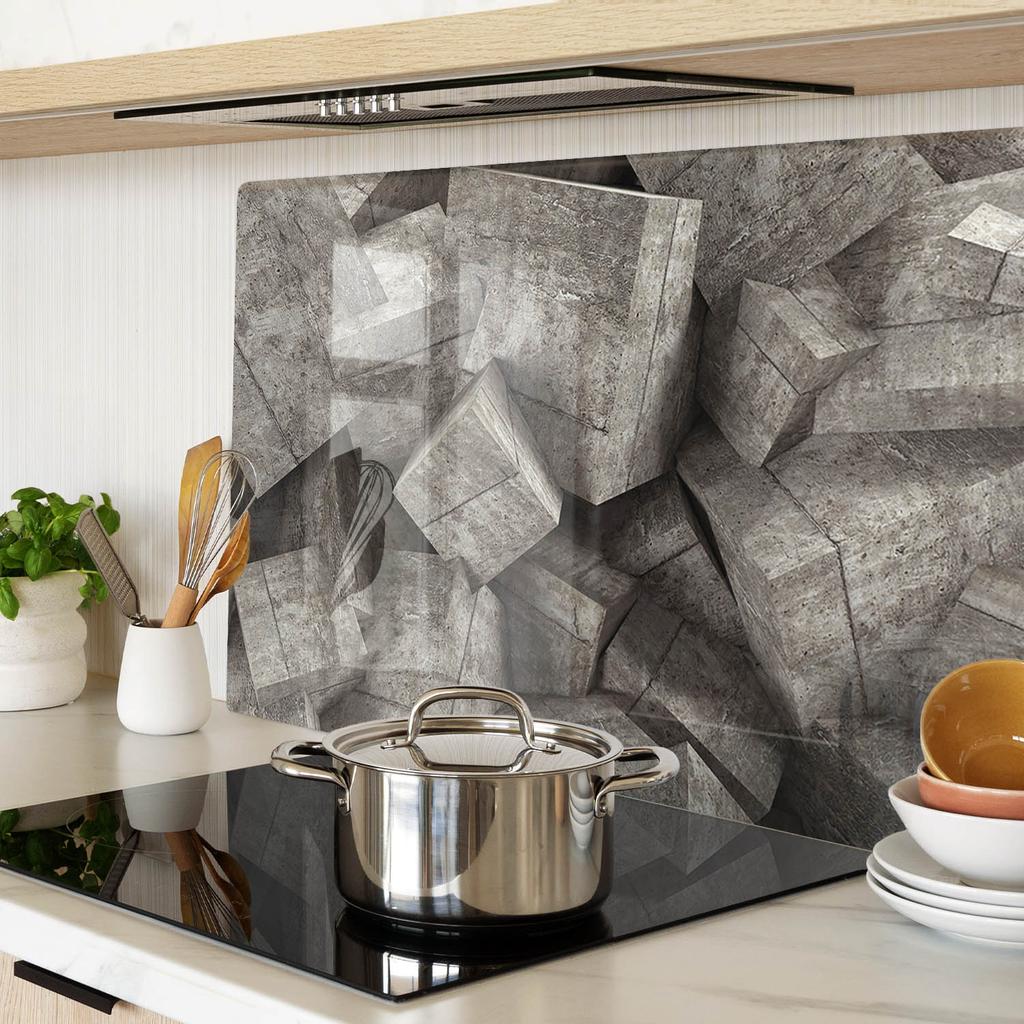 Kitchen Multifunctional Decorative Glass Board Concrete Cubes 80x52 cm