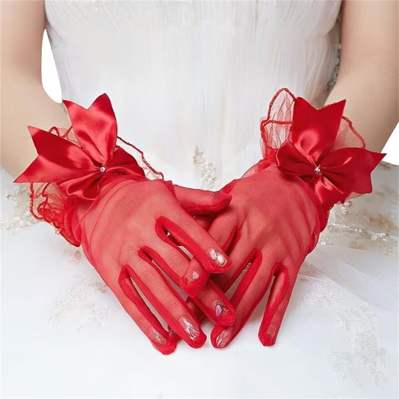 Кружевные перчатки с бантами для тематического мероприятия, женские вечерние короткие перчатки, прозрачные перчатки для невесты, аксессуары для фотосессии