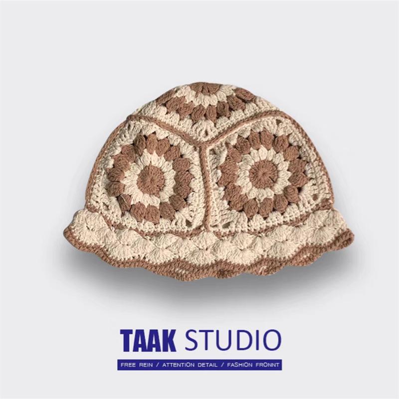 Hyunya wind полая вязаная шерстяная шапка-ведро женская универсальная милая девочка большая голова тонкая шапка-ведро прилив