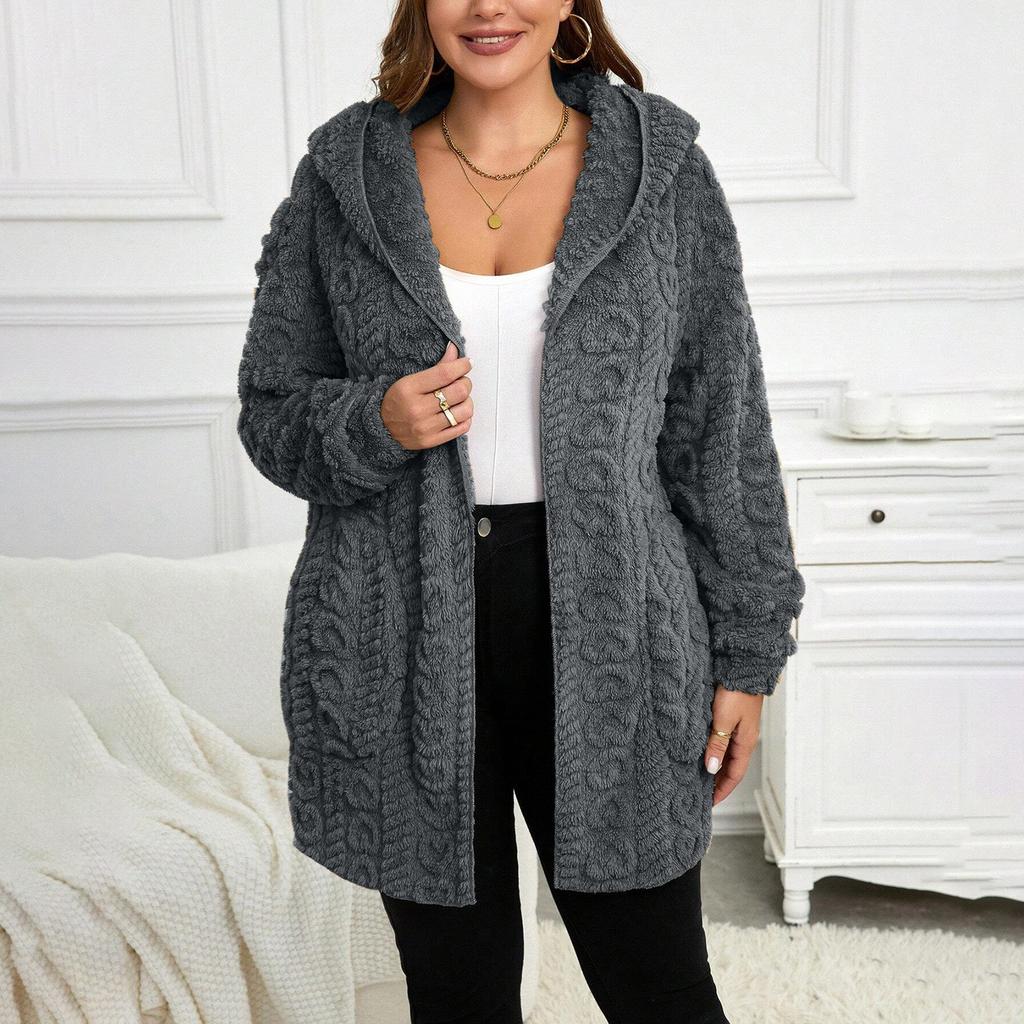 Women's Winter Clothing Women Hooded Cardigan Fuzzy Jacket Winter Open Front Fleece Coat Outwear