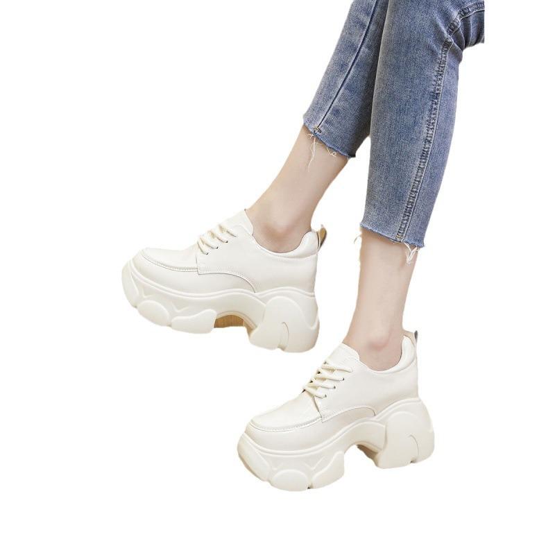 Loafers Women's New Platform Muffin Height Increasing Insole Bright Leather High Heels Small British Style Leather Shoes