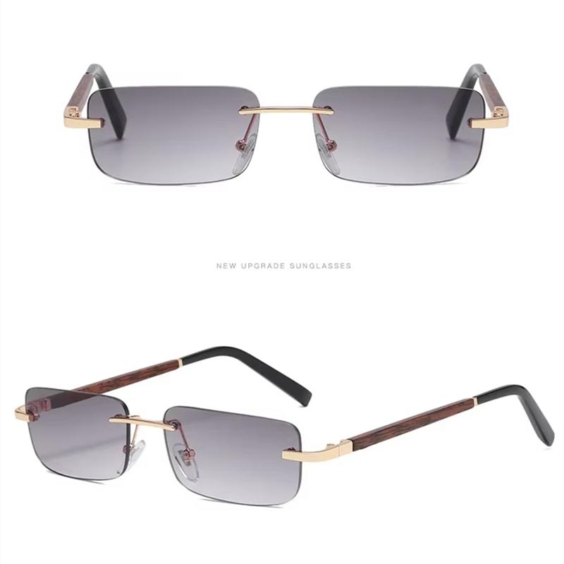 Деревянные солнцезащитные очки без оправы для женщин и мужчин, винтажные прямоугольные деревянные солнцезащитные очки UV400, очки для вождения, безрамные градиентные квадратные оттенки