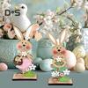 2/3Pcs Easter Bunny Table Sign Farmhouse Rustic Wooden Egg Rabbit Ornament Happy Easter Spring Home Office Table Centerpiece Decoration