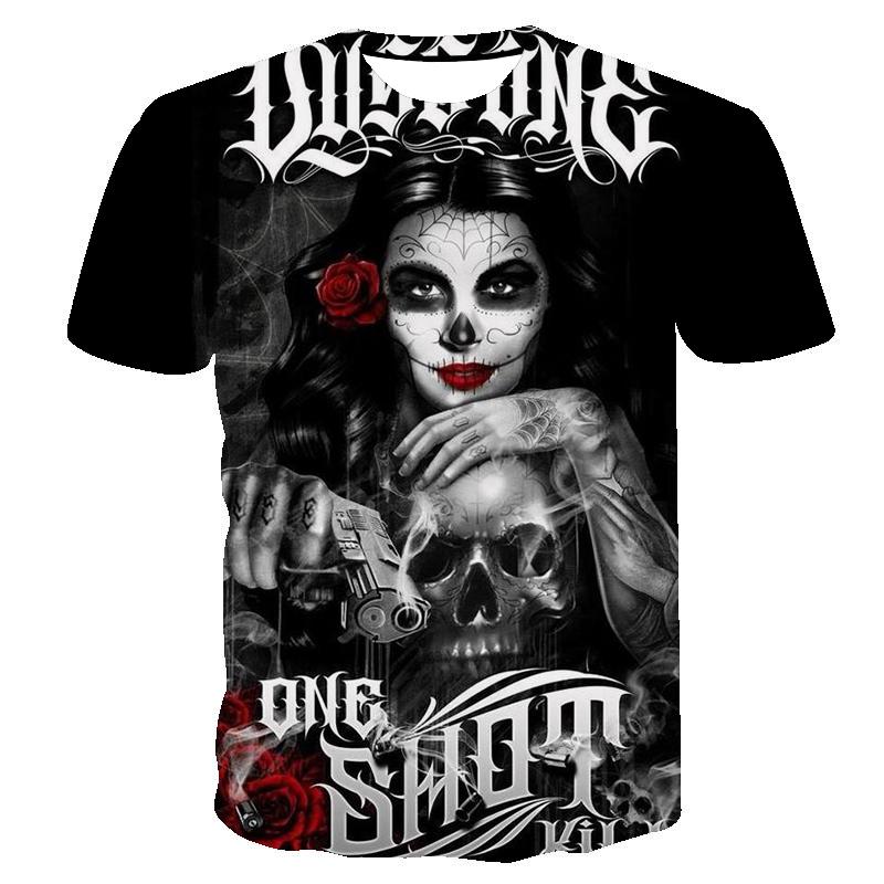 Летний топ с круглым вырезом и принтом 3D черепа и ангела, модные повседневные милые женские футболки с короткими рукавами