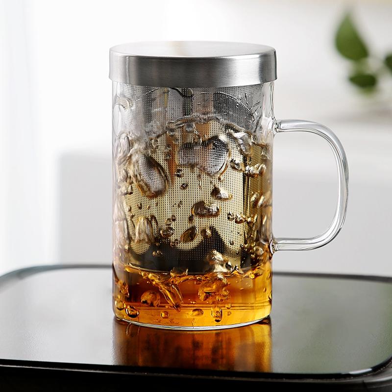 500ML Borosilicate Glass Tea Mug Heat Resistant Coffee Mug Transparent Glass Cup with Infuser and Lid Home Office Drinking Mug