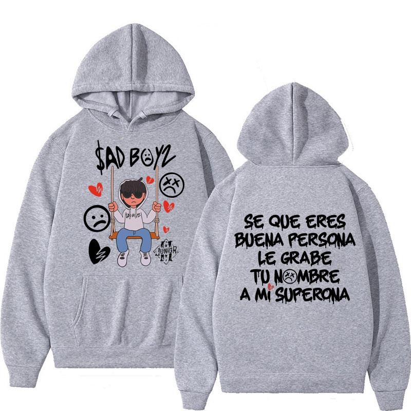Толстовки с принтом Junior H Sad Boyz Mania Tour 2024 Harajuku Hip Hop с длинным рукавом для мужчин, флисовая повседневная толстовка большого размера с капюшоном, уличная одежда