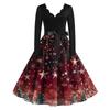 Women's Christmas Printed V-neck Large Hem Dress Long Sleeve Dress