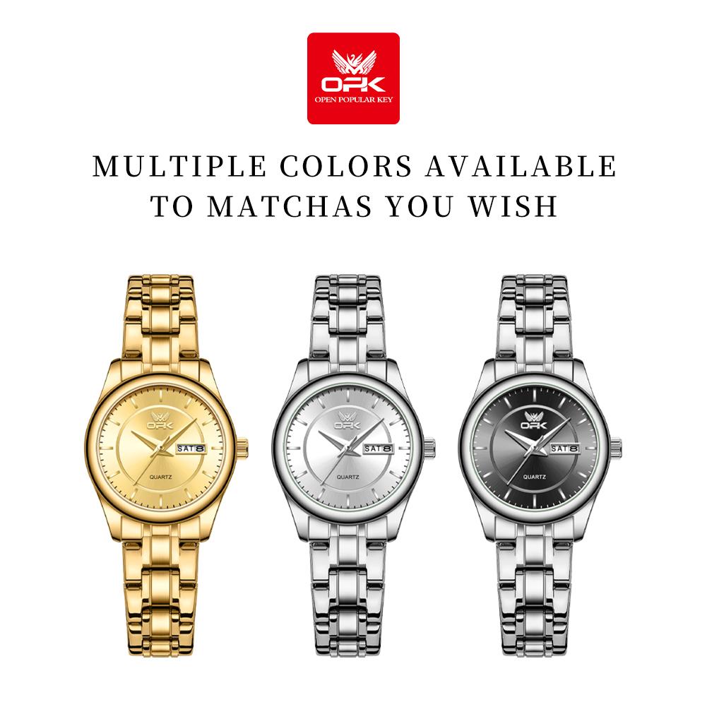 OPK 6022 Quartz Women's Watches Luminous Date Week Waterproof Luminous Original Luxury Fashion Ladies Dress Wristwatch