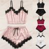 Women Sleepwear  Lace Trim  Nightwear Satin Cami  Pajama Sets