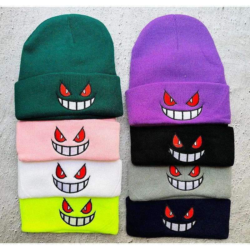 Шапки-бини в стиле аниме, забавные шапки-бини с глазами и ртом, зимняя теплая шапка для катания на лыжах, мягкие головные уборы, эластичные шапки с героями мультфильмов для мужчин и женщин