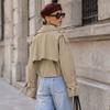 Womens Short Trench Coat Korean Style Pleated Commute Jacket Petite Size 2027 Fashion Outerwear