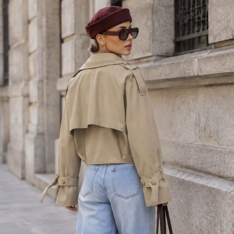 Womens Short Trench Coat Korean Style Pleated Commute Jacket Petite Size 2027 Fashion Outerwear