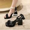 Модная обувь для женщин Жемчужные сандалии Костюм Женский Бежевый Увеличение роста Блочные каблуки На все случаи жизни Черный Бант Модные Массивные сандалии