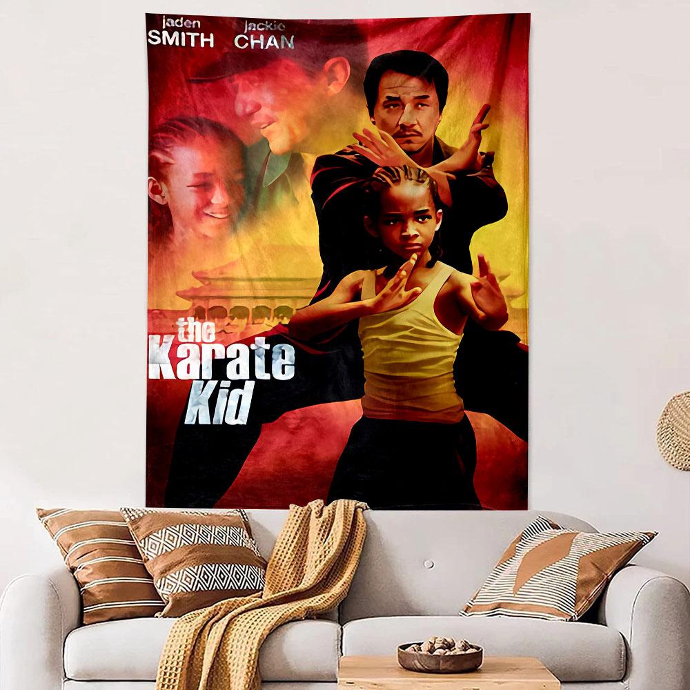 The Karate Kid Tapestry Wall Hanging, Jackie Chan Kung Fu Movie Poster Art, Martial Arts Wall Decor for Bedroom Gym Man Cave