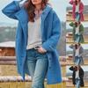 Womens Solid Color Jacket Casual Loose Fit Button Coats Button Up Long Sleeve Outerwear With Pocket, Hooded Overcoat