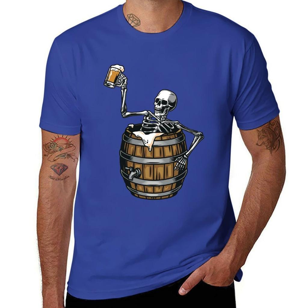 Skeleton Drinking Beer T-Shirt Customizeds Tees Customs Design Your Own Sweat Fruit of the Loom Mens T Shirts