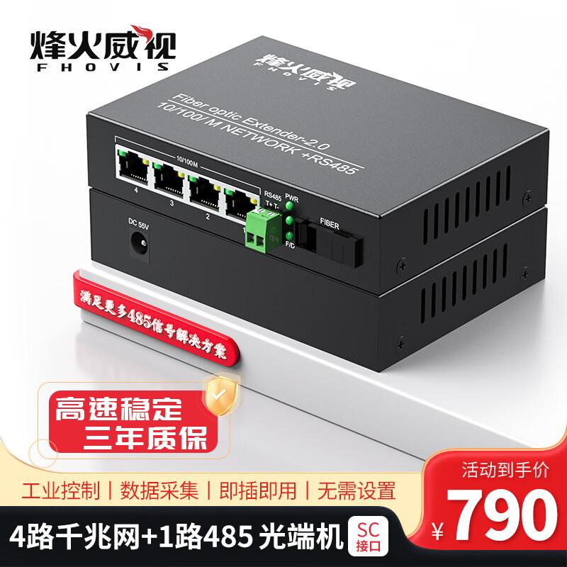 Fenghuo Weishi 4-портовый гигабитный Ethernet и RS485 оптоволоконный трансивер