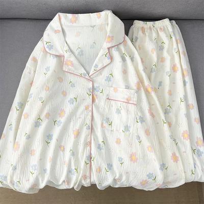 Милая женская пижама с принтом в виде цветка, с отворотом и пуговицами, повседневная домашняя одежда, мода