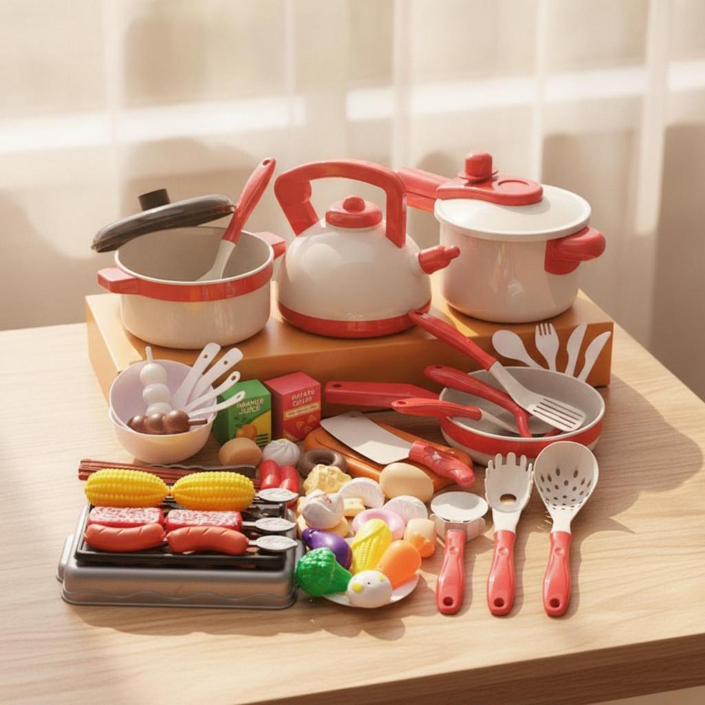 60 Pieces Pretend Kitchen Set Toy Cookware Complete for Children