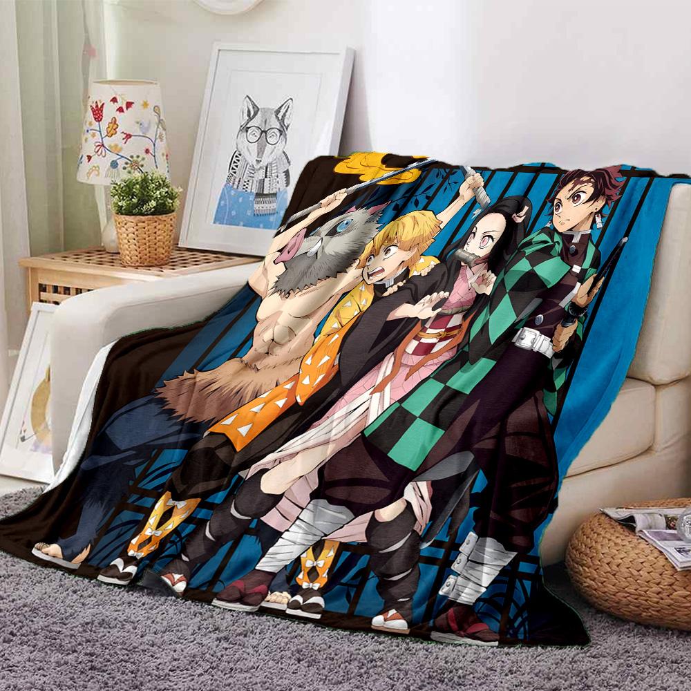 Demon Anime Group Flannel Blanket, Soft Polyester, Modern Design, All-Season for Camping, Travel, Gifts for holidays or birthdays