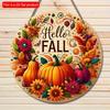 2d Flat 20*20cm, Autumn Home Decoration, "hello Fall", Wooden Welcome Circular Creative Decoration Logo, for Home, Kitchen, Garden, Bedroom, Bar Decor