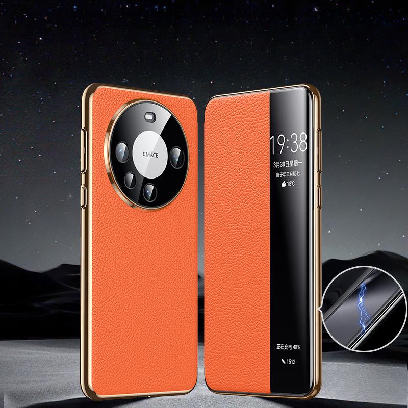 Подходит для чехла для мобильного телефона Huawei Mate60pro Магнитный чехол с умным окном M60 Полностью закрывающий противоударный Кожаный чехол высокого класса для бизнеса