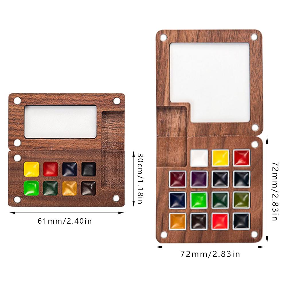 Портативный набор акварели 15 ячеек Портативная палитра-скетчбук Мини-палитра из грецкого ореха Кейс для акварели в дорогу Рисование