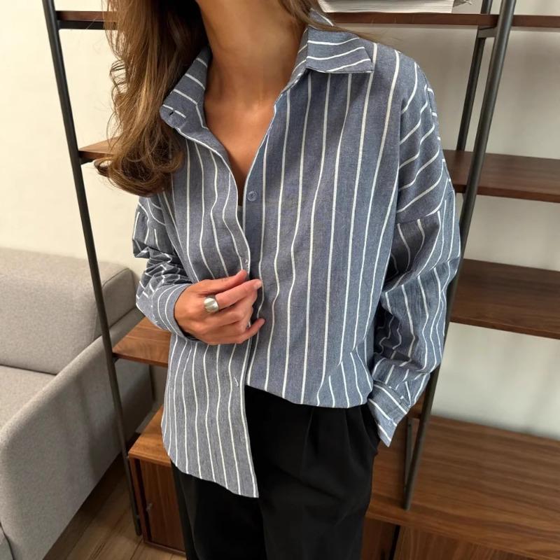 Women S Long Sleeve Striped Cardigan Shirt Ladies Casual Outerwear