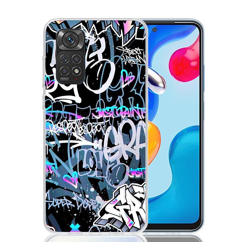 Graffiti Fashion Cool Phone Case For Xiaomi Redmi Note 15 14 13 12S 12 Pro Plus 11S 11E 11 11T 10S 10 Art Soft Pattern Cover Red