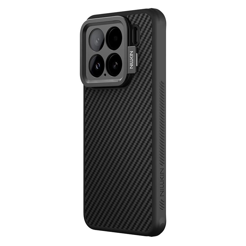 Kevlar Magnetic Full-Coverage Camera Protection Case with Stand for Xiaomi 15, Aramid Fiber Shockproof Slim Simple High-End for Men, Fiber Black