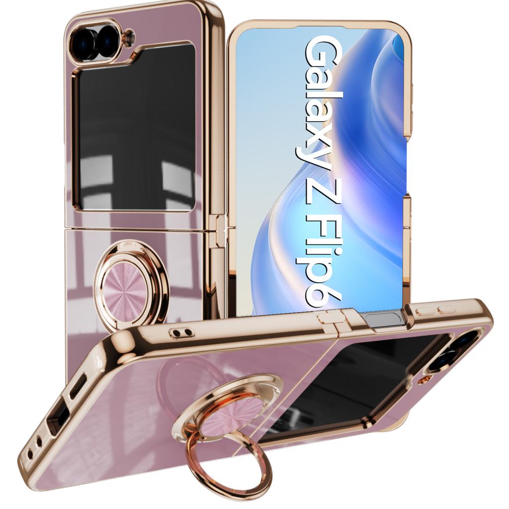For Samsung Galaxy Z Flip6 5G Case Precise Cutouts 6D Electroplating TPU Phone Cover with Ring Holder