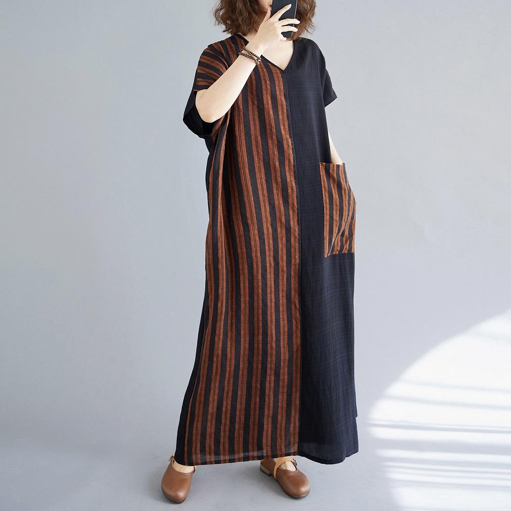 Короткий рукав Плюс размер винтажный пэчворк новые платья для женщин повседневное свободное длинное летнее платье