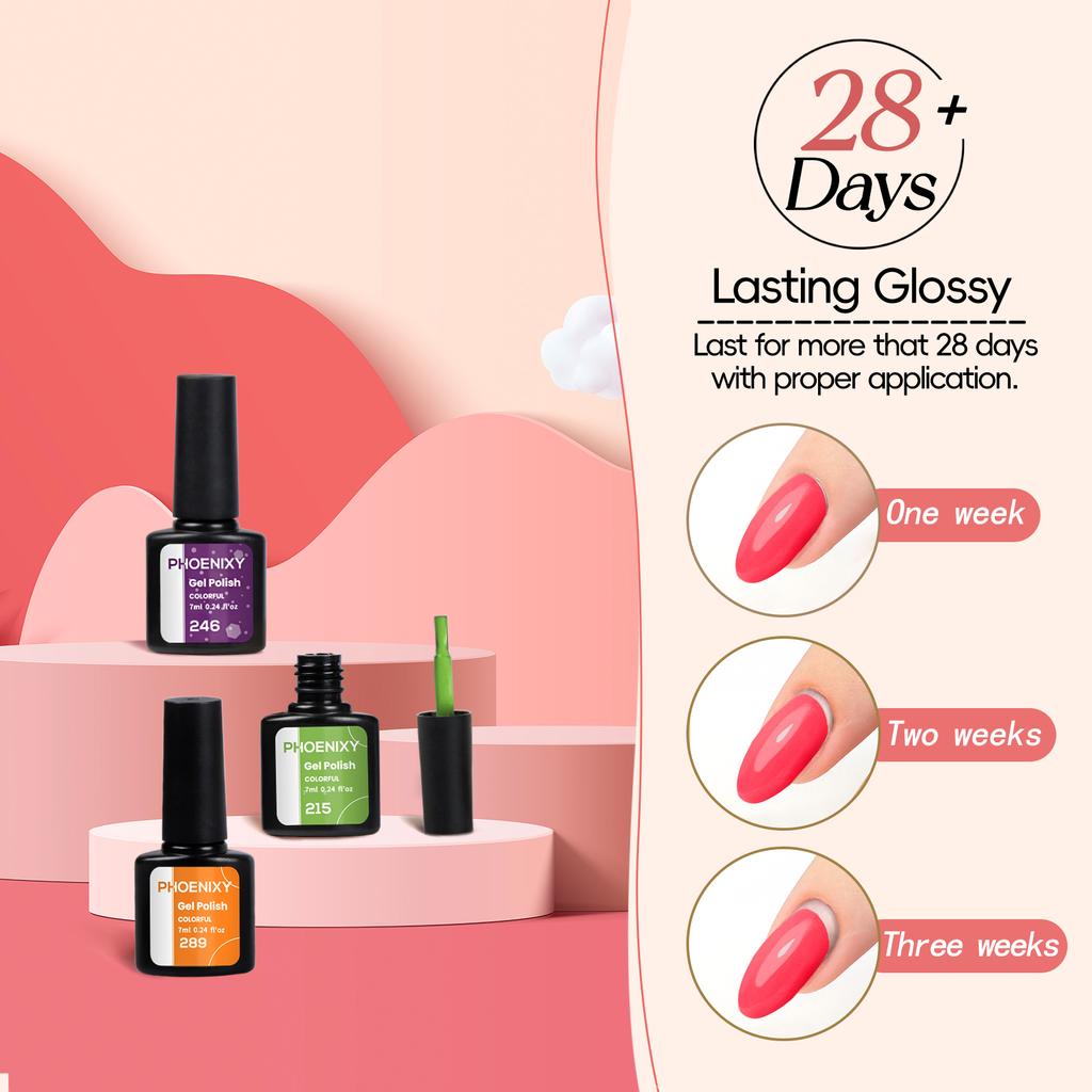Набор гель-лаков PHOENIXY с УФ-лампой 48 Вт, 45 шт., 135 шт., набор гелевых ногтей с эффектом, основа, блестящее верхнее покрытие, маникюрные инструменты, подарки для женщин