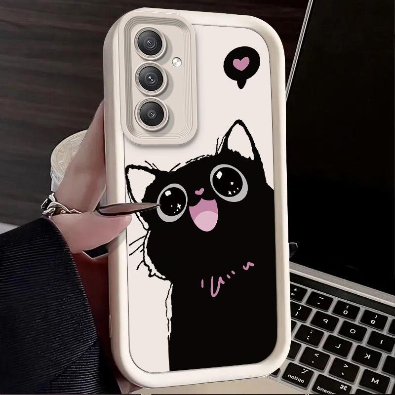 Черный Чехол-Кот для Samsung Galaxy A73 A72 A71 A55 5G A54 A52 A52S A51 4G A31 A30 A24 A23 A22 A21S A20S A20 A14 A13 A12 Чехол