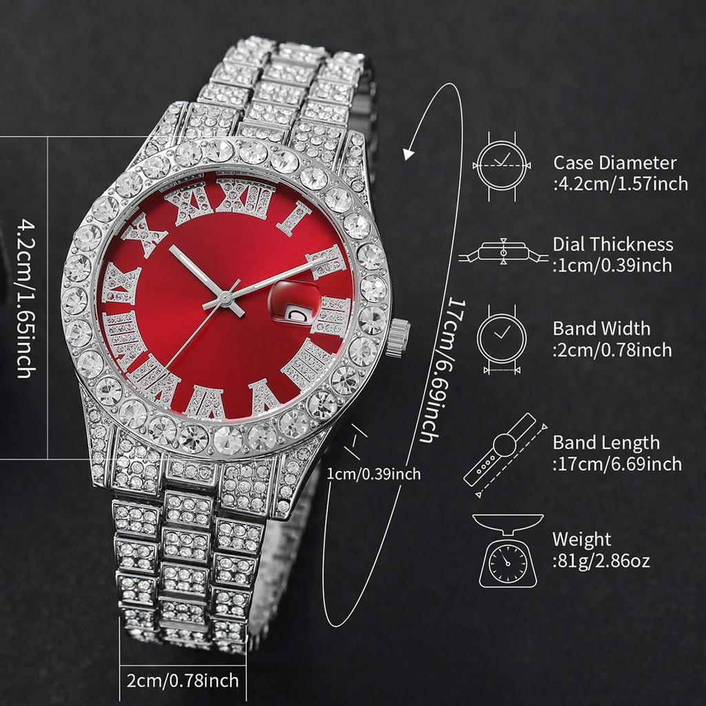 2 шт./компл. Мужские часы Модные Хип-хоп Роскошные С бриллиантами Стальной Ремешок Кварцевые Часы с Серебряным Браслетом