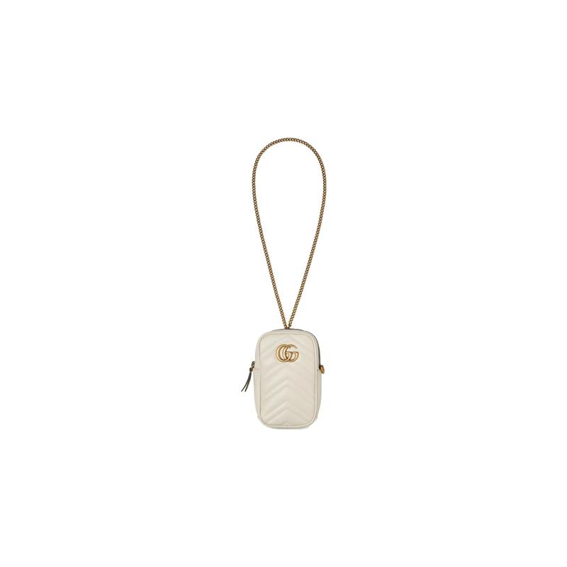 Gucci GG Marmont distressed vintage gold hardware V-shaped quilted leather coin purse mini women's white