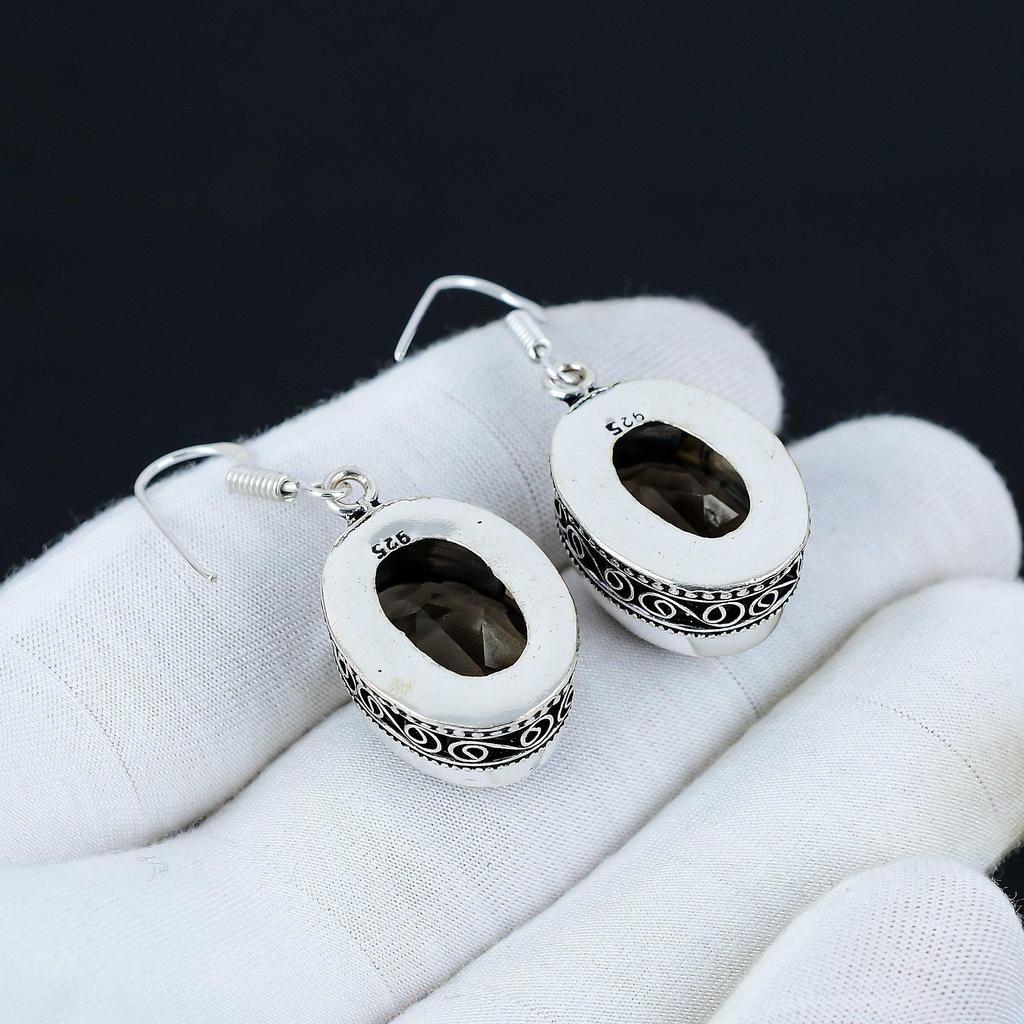 Серьги с дымчатым топазом, серьги из стерлингового серебра 925 пробы, серьги ручной работы, антикварные серьги, драгоценный камень дымчатый топаз, подарки для мамы, украшения для нее
