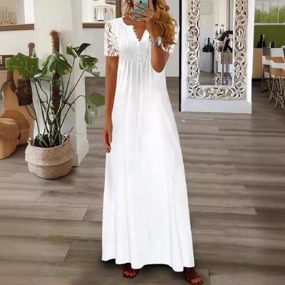 Женское элегантное платье с вырезами, короткими рукавами, V-образным вырезом, принтом, большого размера, длинное