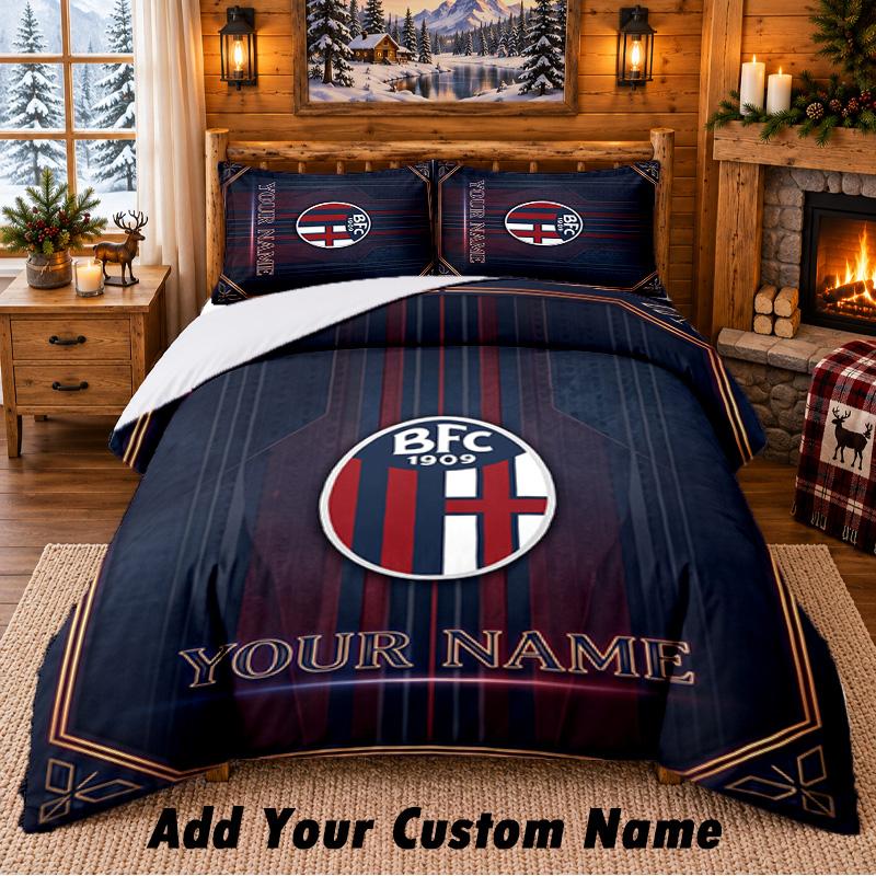 Bologna FC Pattern Bedding 3Pcs Set Custom Name, Bed Sheet And Pillowcases For Home Bedroom