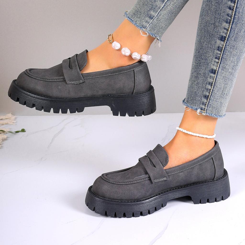 Fashion Women Loafers Suede Genuine Leather Fashion British Style Autumn Ladies Casual Shoes Thick Bottom Large Size Purple Women Shoes