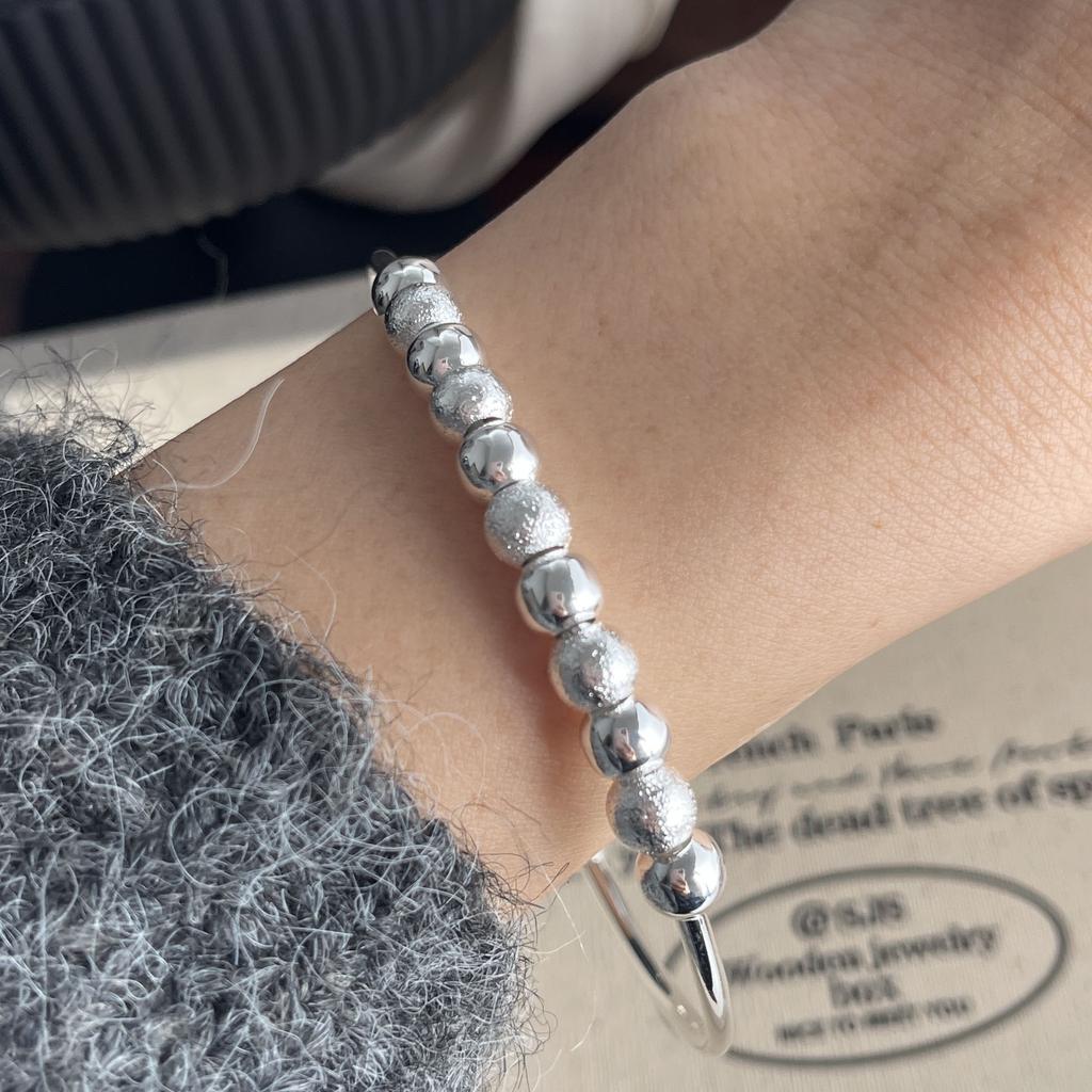 100% Solid 925 Sterling Silver Retro Bracelet for Women Men Handmade Twist Beads Flat Simple Bracelet Birthday Gift