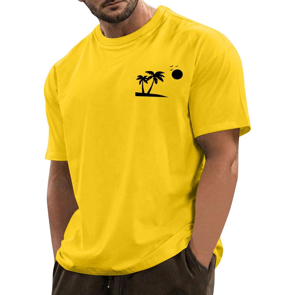 Мужская модная повседневная футболка с круглым вырезом и короткими рукавами с гавайским принтом