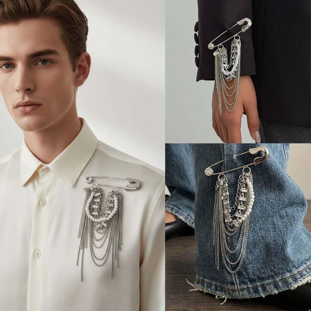 Акценты из имитации жемчуга Цепочка с булавкой Брошь Панк-стиль Аксессуар к костюму Персонализация костюма