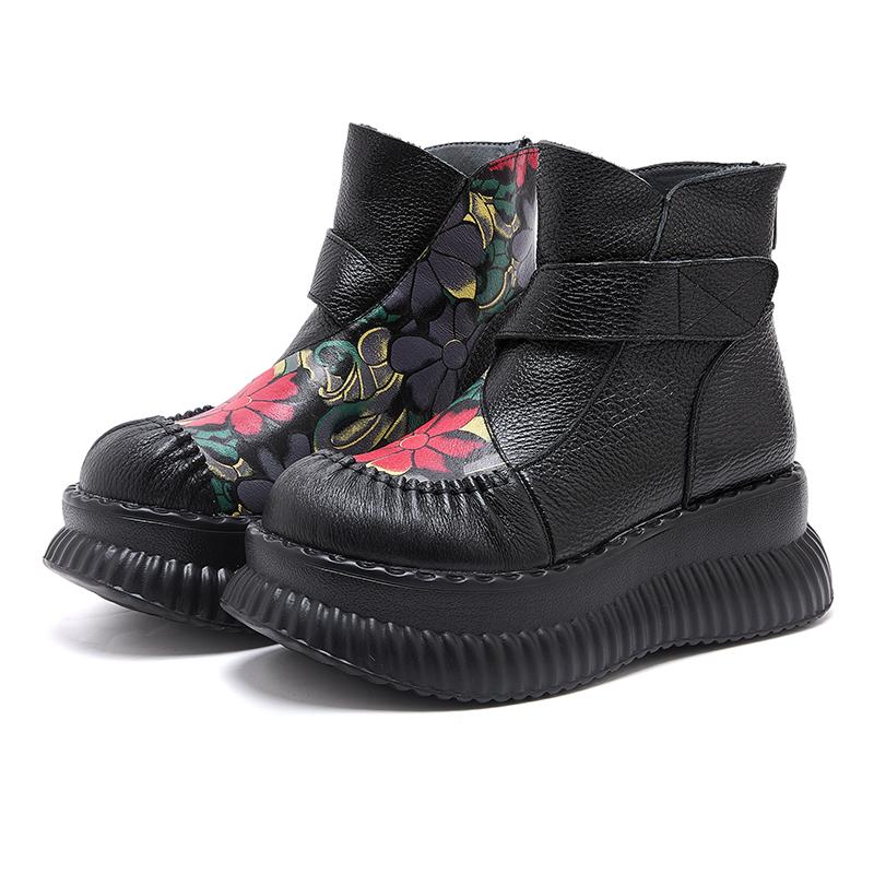 GKTINOO Ботильоны ручной работы на платформе Женские из натуральной коровьей кожи Короткие ботинки Круглый носок Увеличивающие рост Толстая подошва Женская обувь