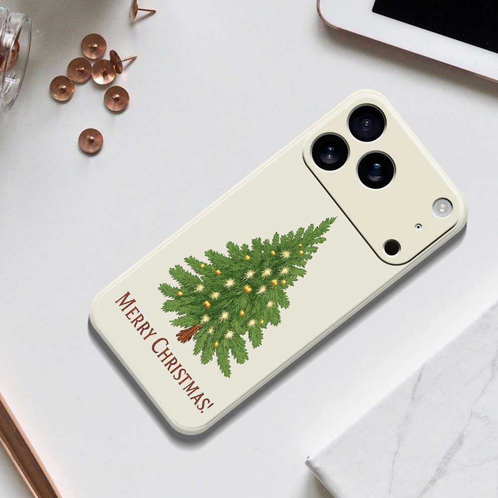 For iPhone 17 Pro Max Case Christmas Tree Pattern Printing Straight Edge TPU Phone Back Cover