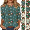 Женская мода повседневная рубашка с круглым вырезом и рождественским принтом, семь рукавов