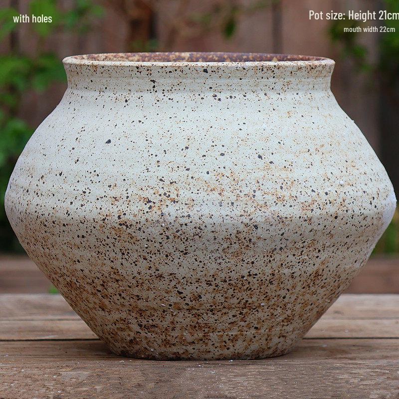 Large Coarse Pottery Green Planter: Ceramic Flower Pot for Succulents, Orchids, and Plants