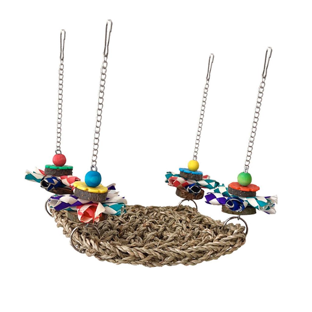 Multiuse Bird Perch Chewable Hammock Cage Hanging Toy with Natural Woven Straw Safe For Pet Parrots Entertainment Fun