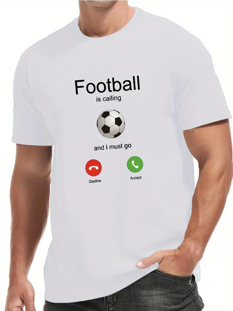 Men White Crew Neck Tee Football Call Graphic Print Oversized Short Sleeve Mens Summer Streetwe